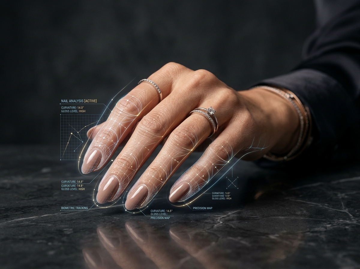 NAILYZA AI Virtual Try-On Interface Concept with Biometric Hand Mapping